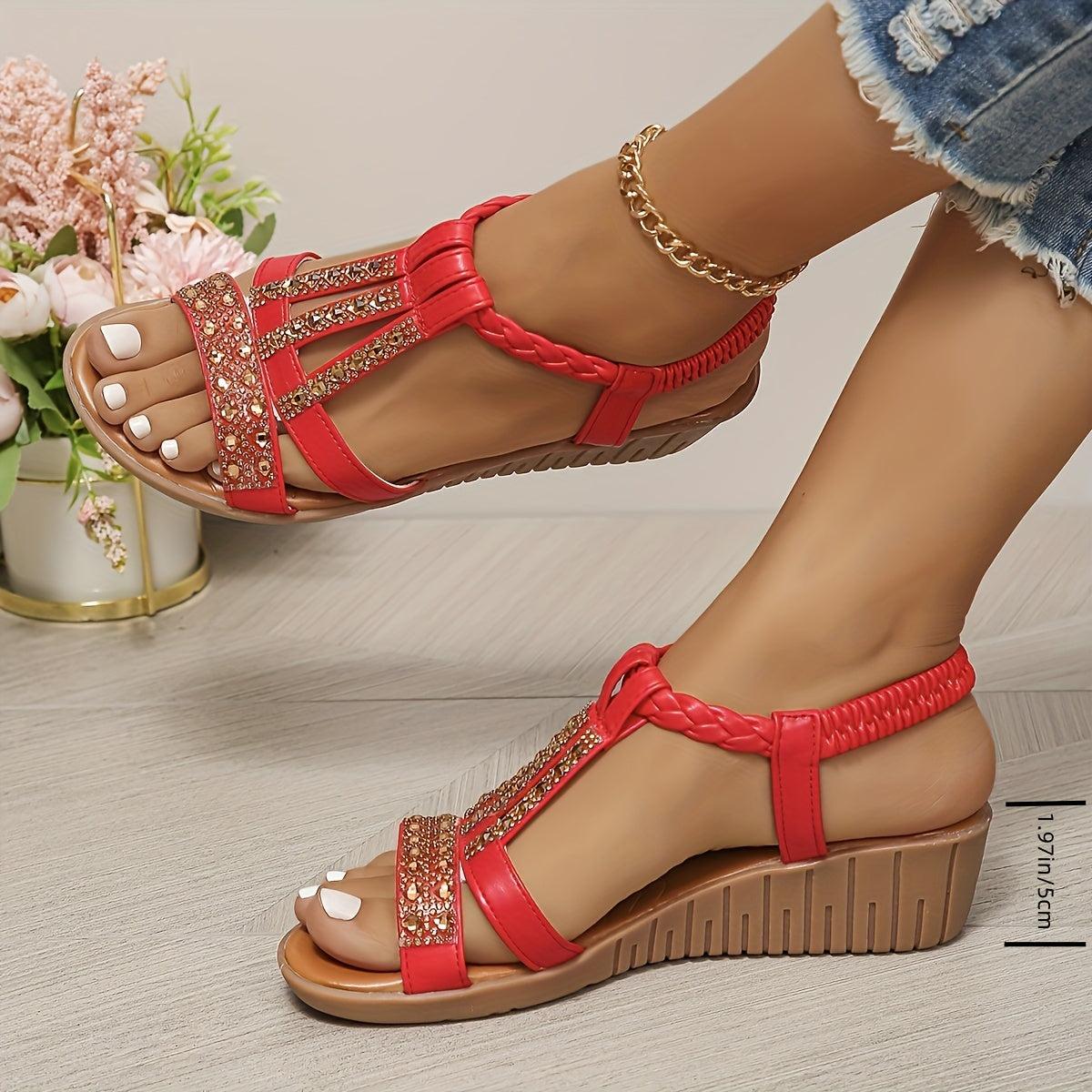 Darby | Women's Woven Sandals with Rhinestone Accents