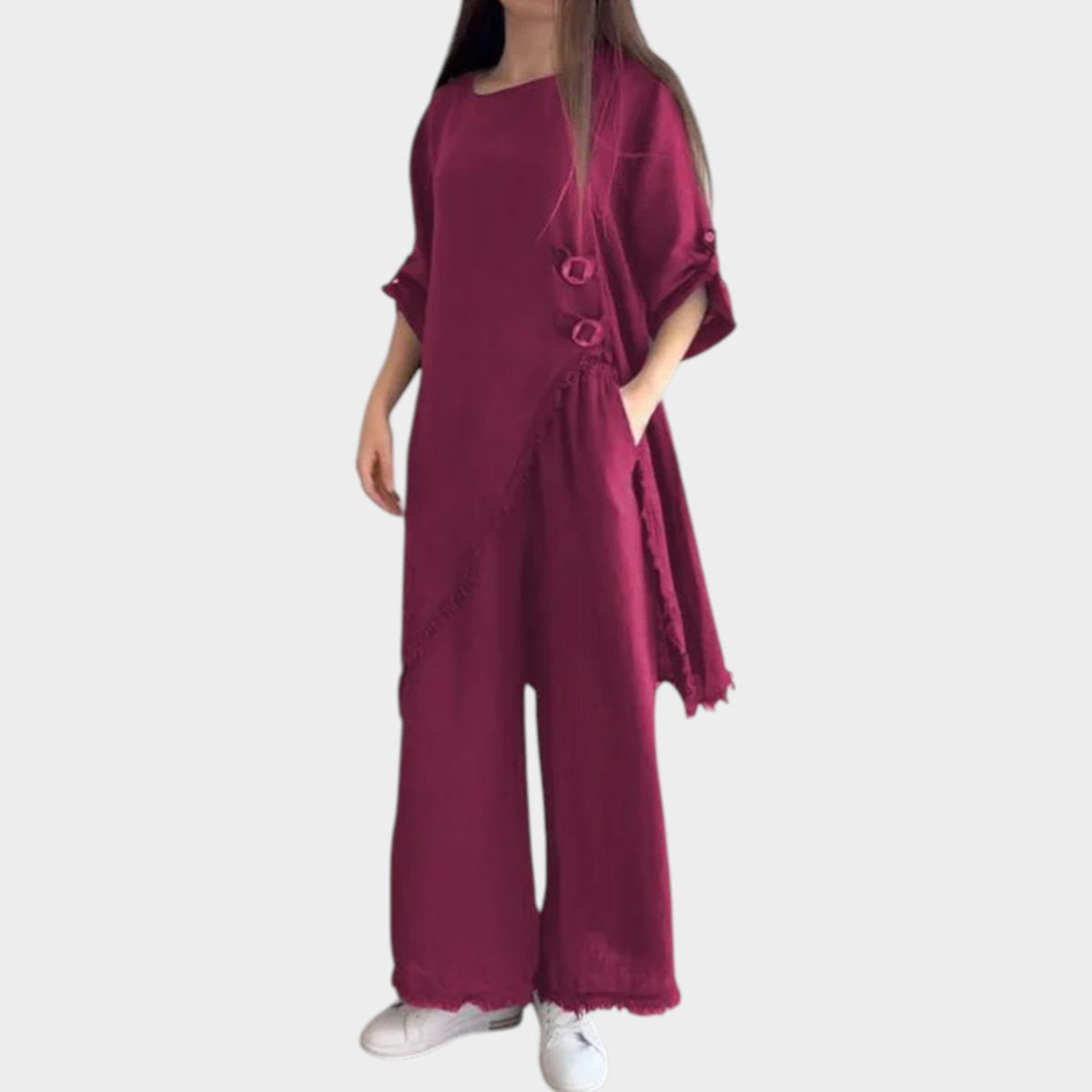Women's Asymmetric Linen Two-Piece Set