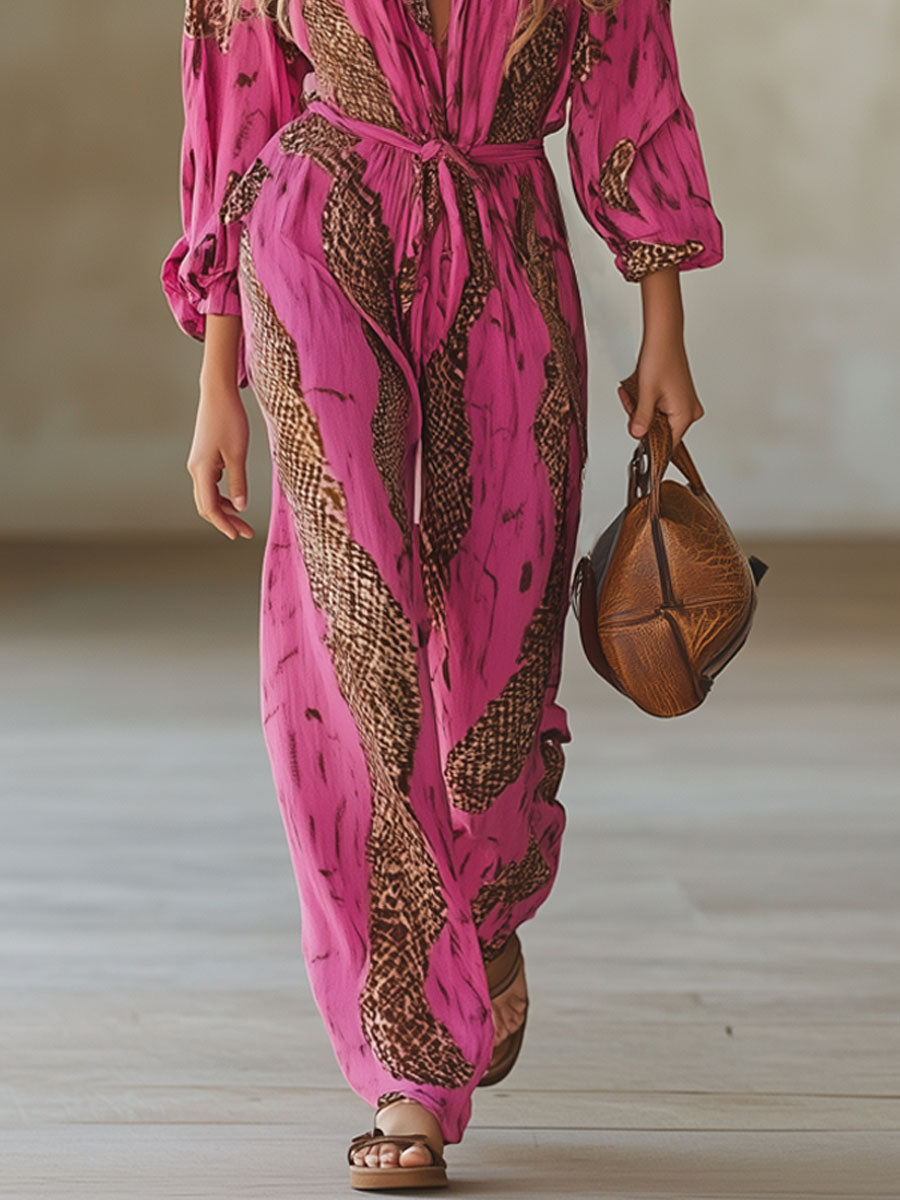 Allegra | Women's Long Sleeve Jumpsuit in Leopard Print