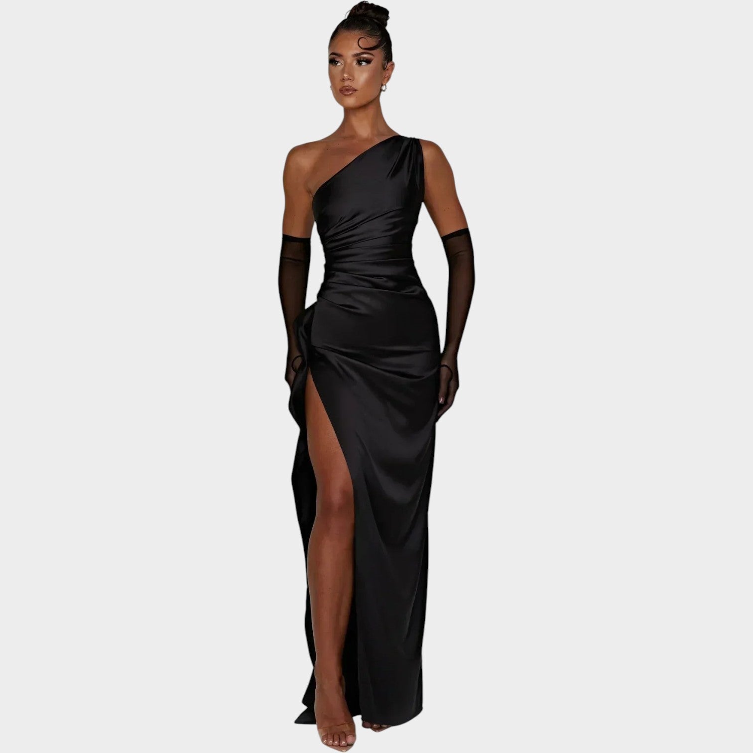 Satin One Shoulder Formal Maxi Dress