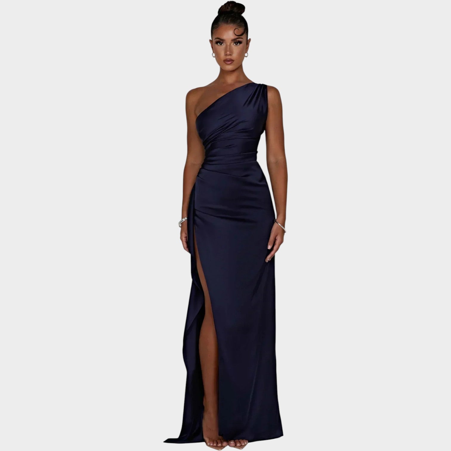 Satin One Shoulder Formal Maxi Dress