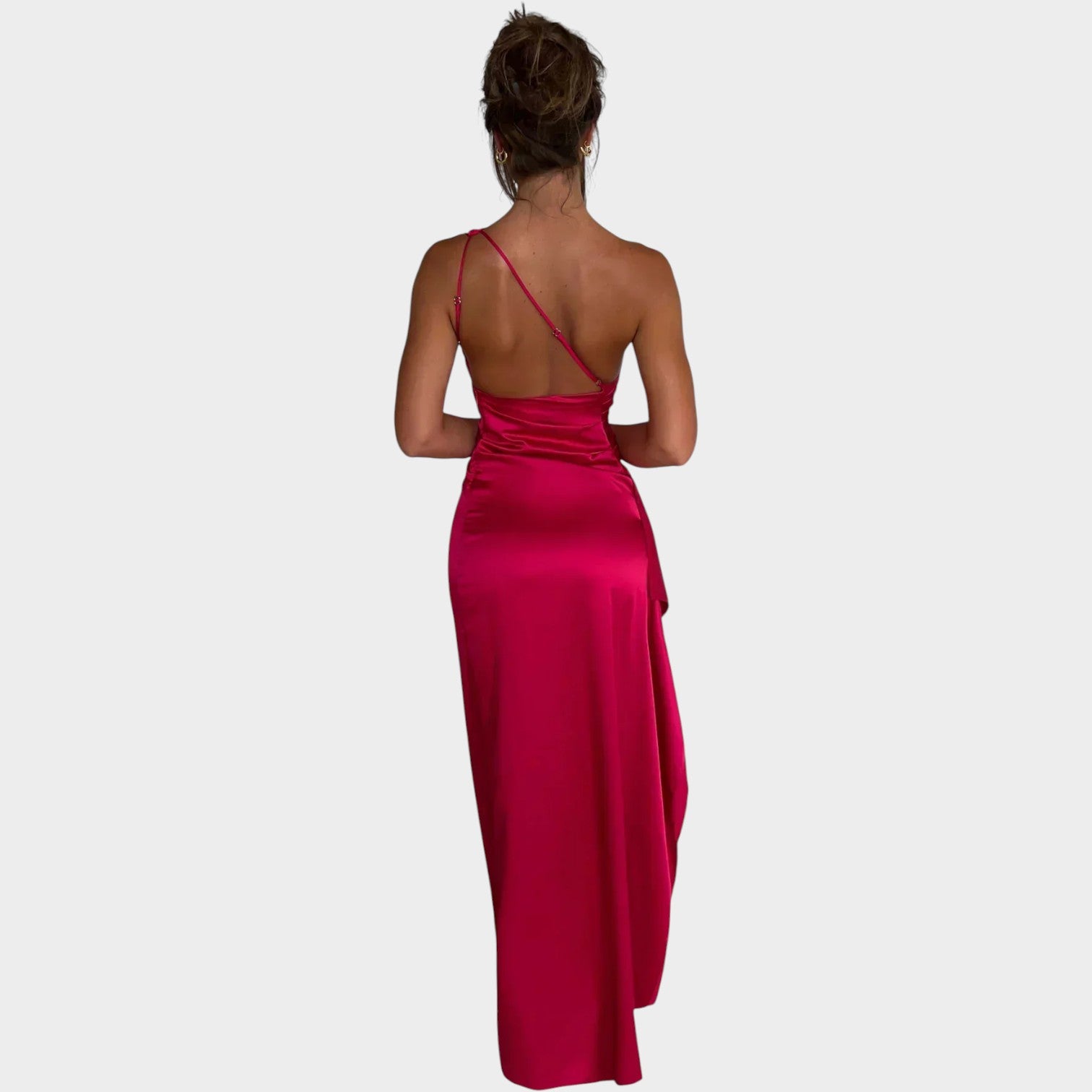 Satin One Shoulder Formal Maxi Dress