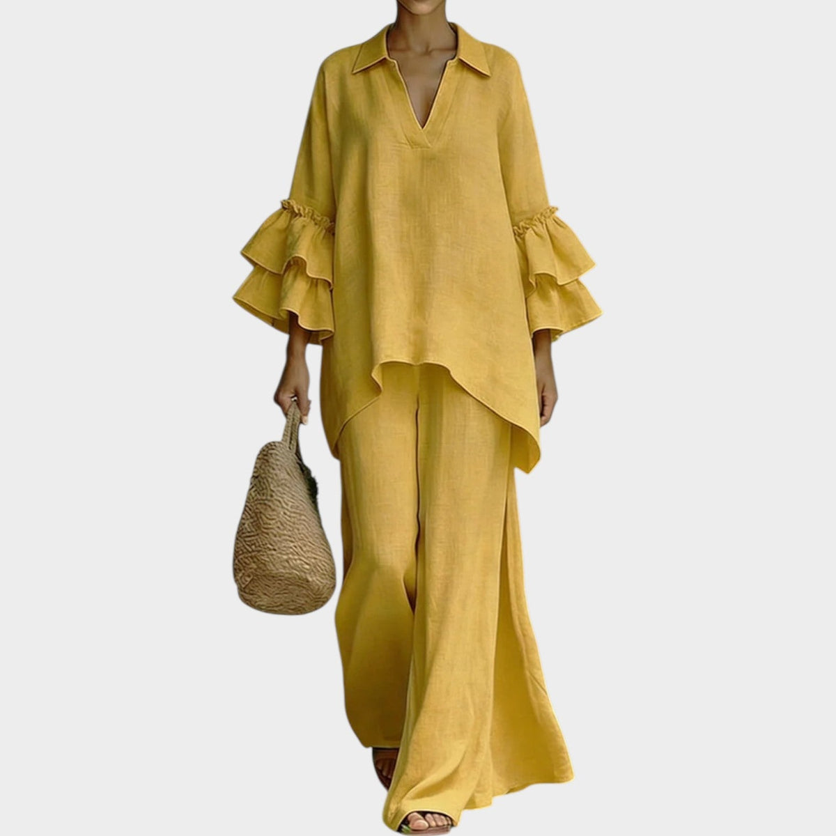 Women's Ruffle Sleeve Two Piece Matching Set