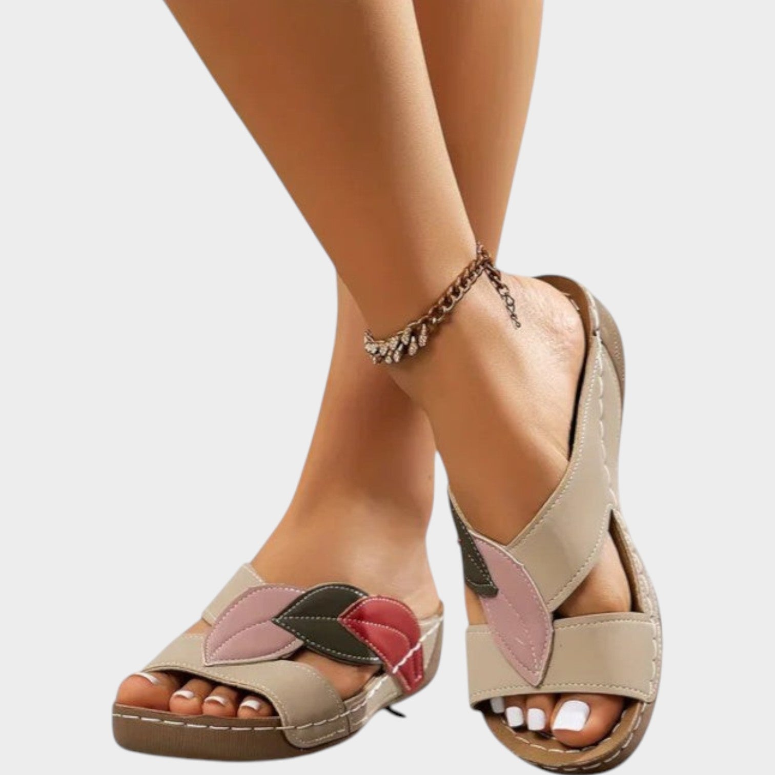 Leaf Detail Comfort Wedge Sandals