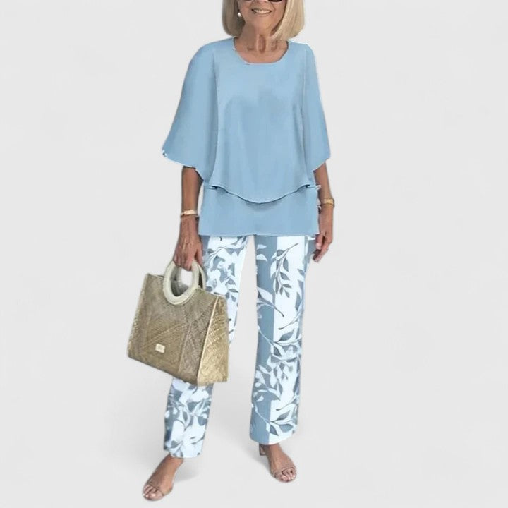 Fern | Women's Floral Print Casual Top & Wide-Leg Pants Ensemble