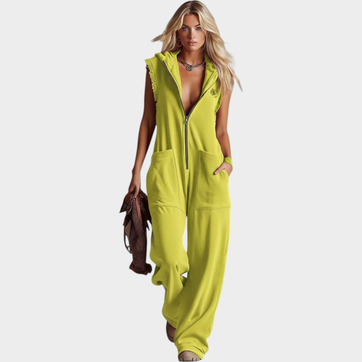 Women's Sleeveless Hooded Zip-Up Jumpsuit