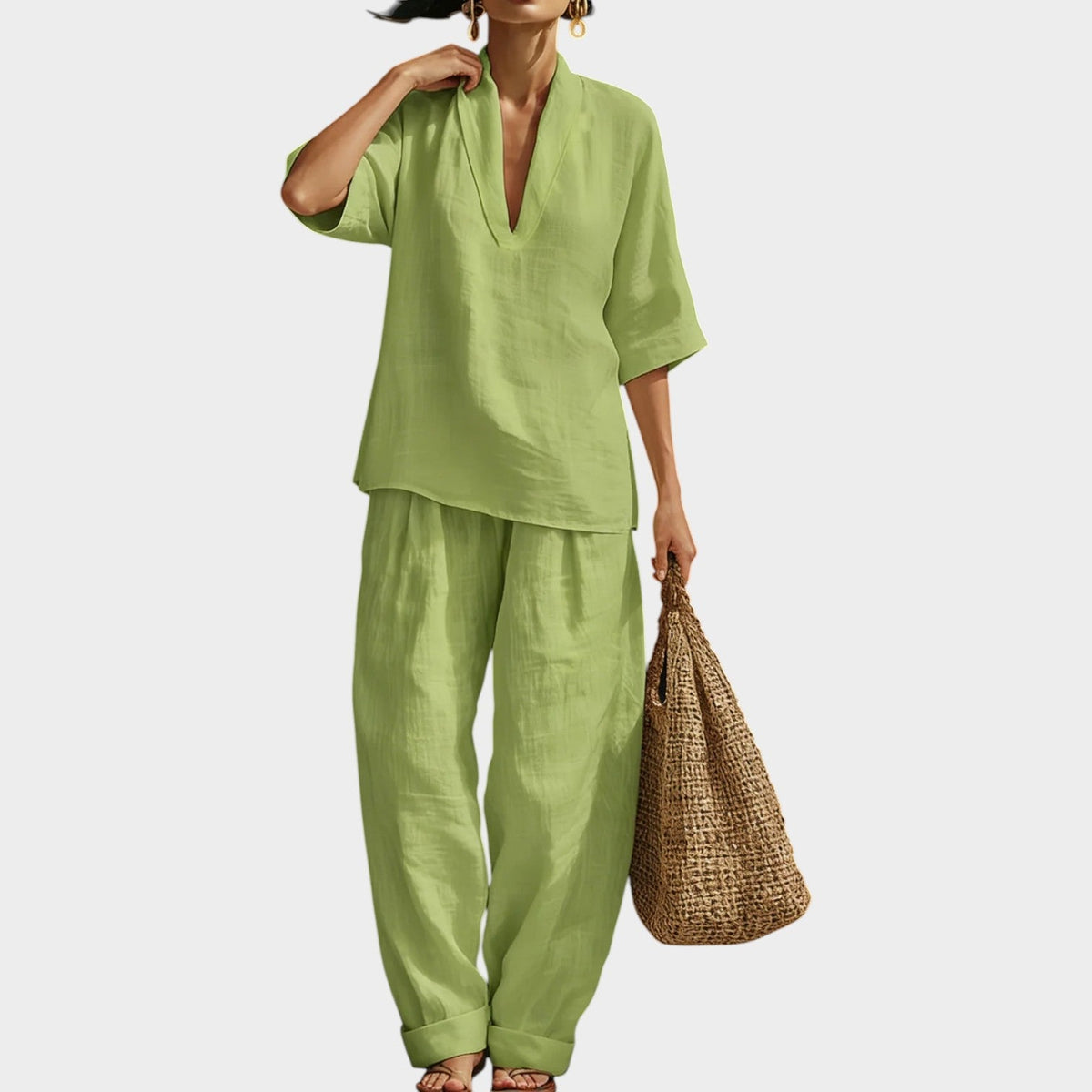 Women's Linen Two-Piece Set Flowy Top & Wide Leg Pants