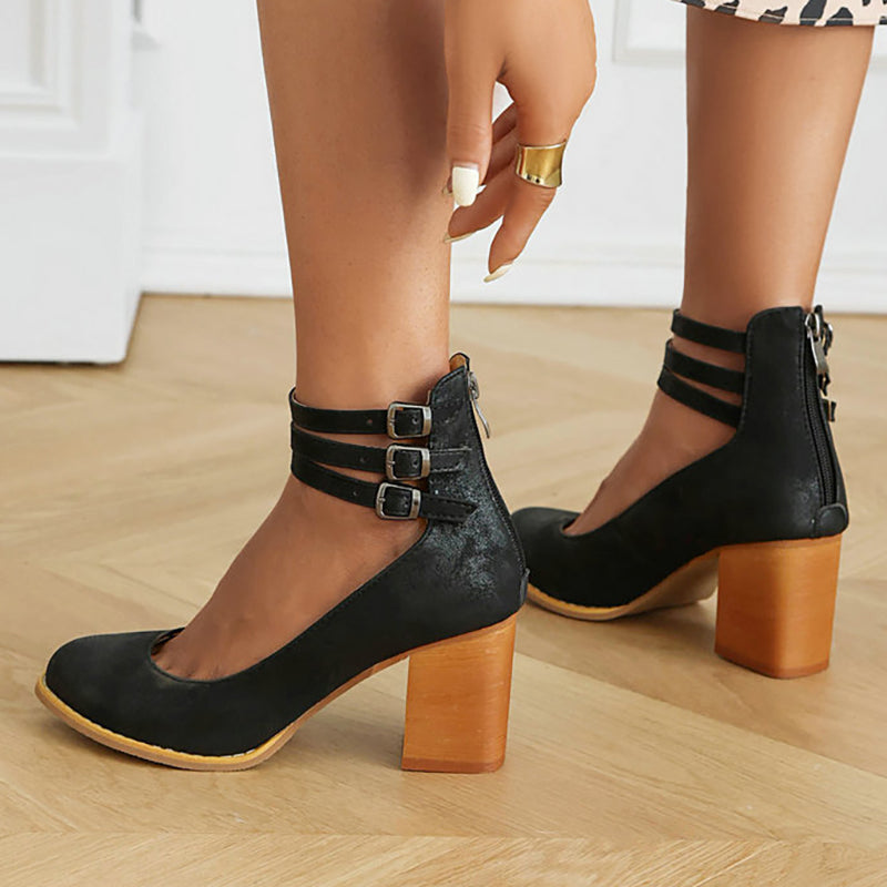 Casilda™ | Sleek Ankle Strap Sandals with Chunky Heel