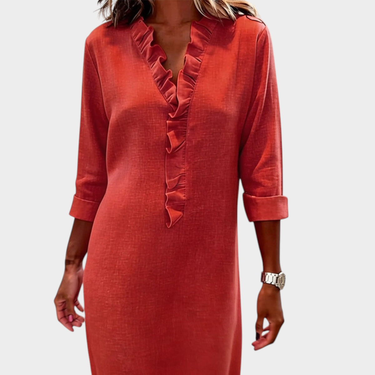 Women’s Ruffle Midi Dress with Long Sleeves