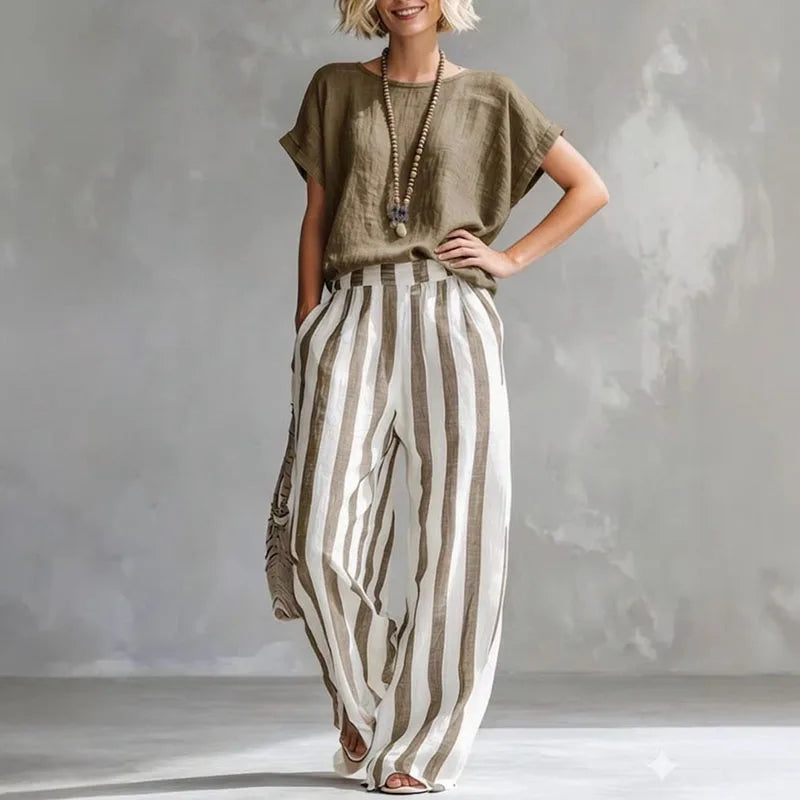 Beatrice | Women's Striped Wide-Leg Two-Piece Outfit