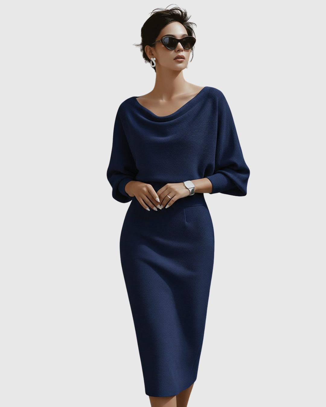 Beatrix | Women's Long Sleeve Midi Dress with Cowl Neck