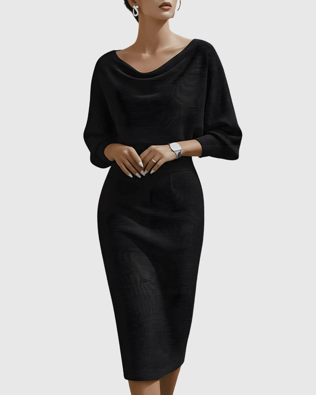 Beatrix | Women's Long Sleeve Midi Dress with Cowl Neck