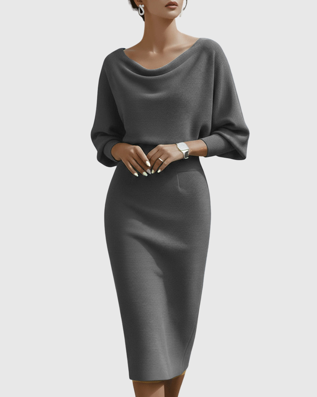 Beatrix | Women's Long Sleeve Midi Dress with Cowl Neck