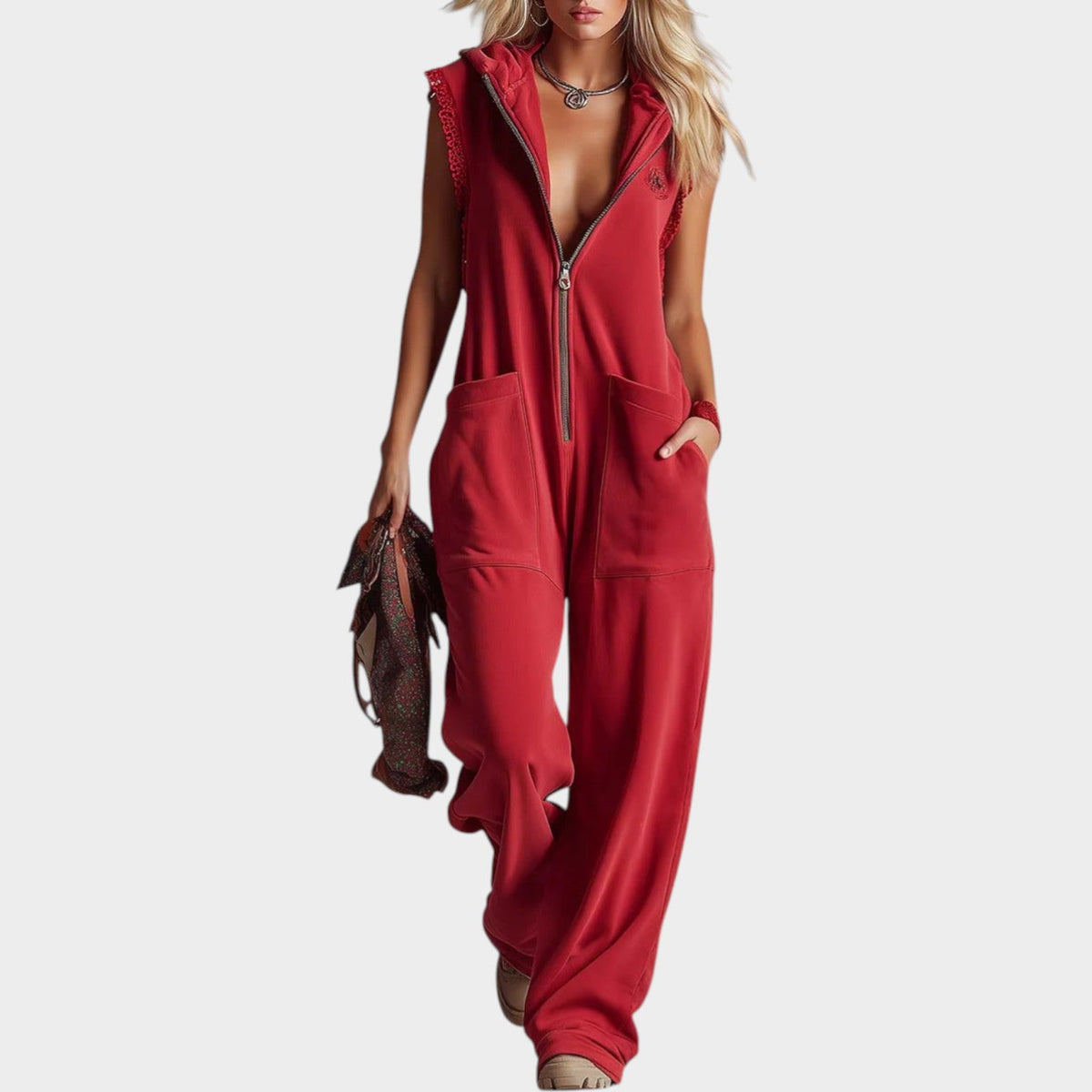 Women's Sleeveless Hooded Zip-Up Jumpsuit