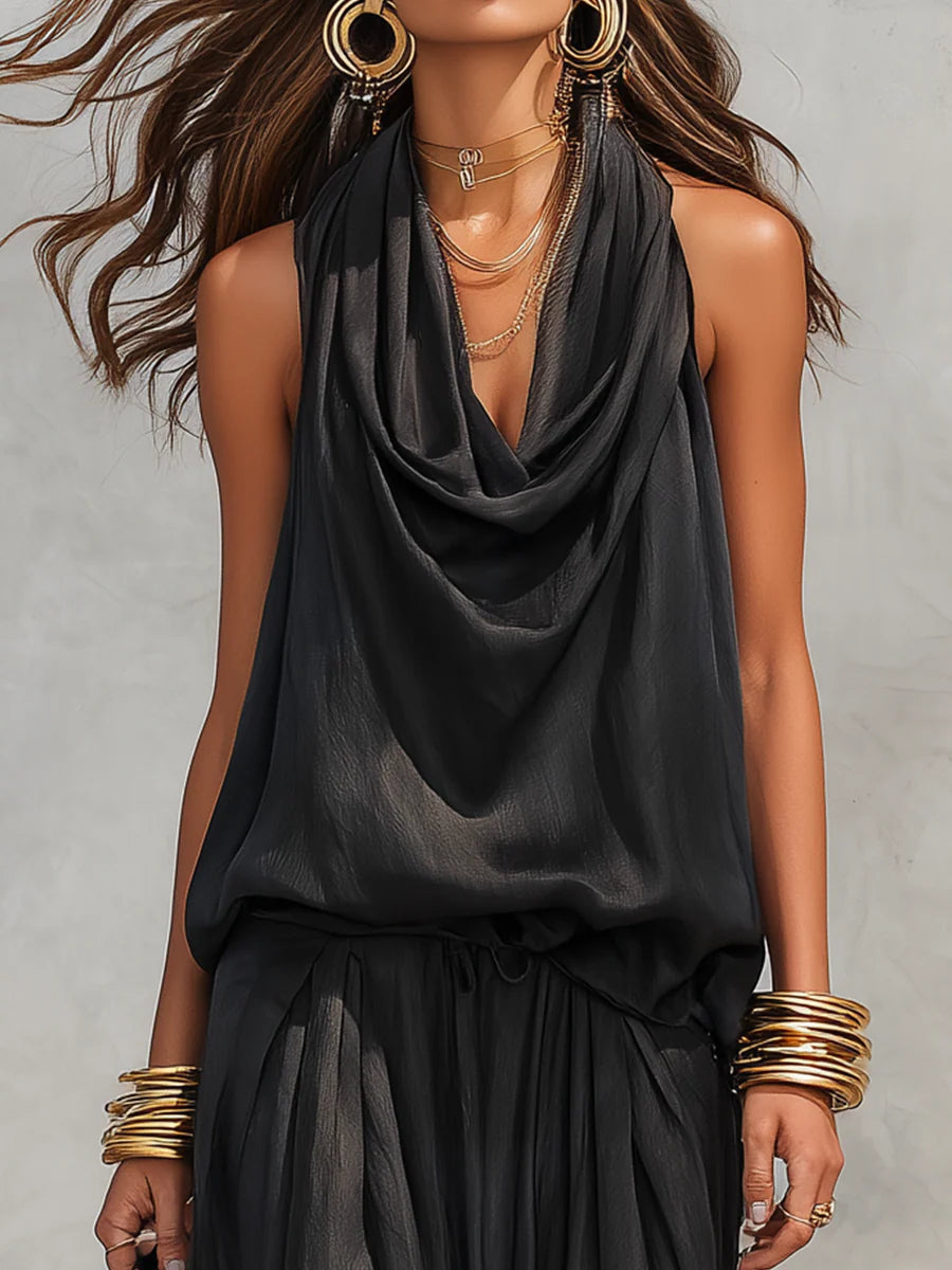 Bianca | Women's Halter Neck Cowl Two-Piece Set