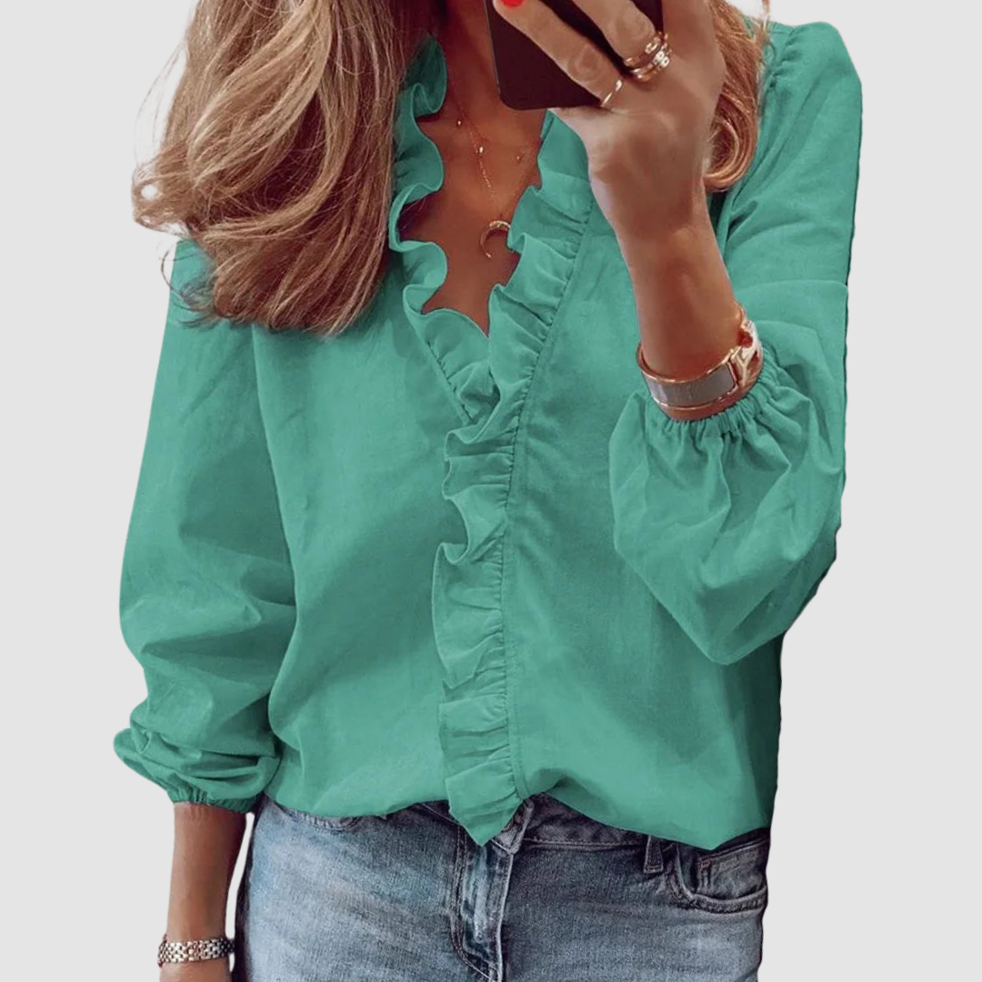 Brielle | Women's Long Sleeve Floral Ruffle Blouse