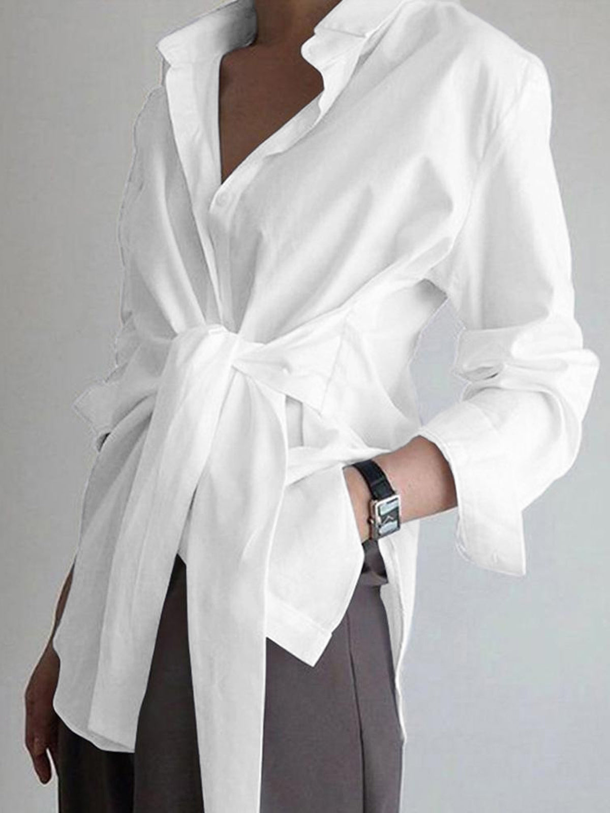 Monroe | Women's Long Sleeve Button-Down Blouse with Tie Waist