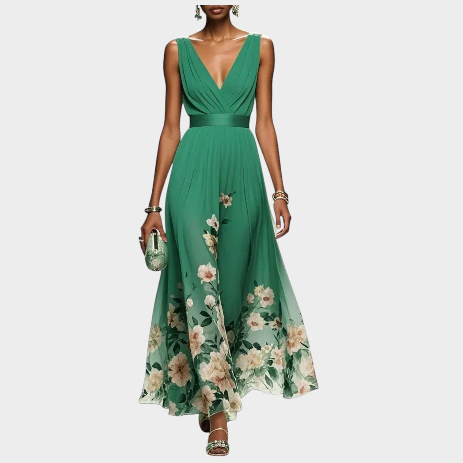 V Neck Floral Wedding Guest Maxi Dress