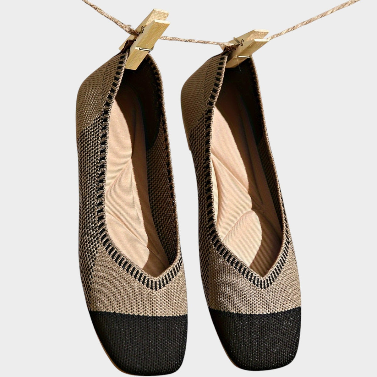 Womenās Ballet Flats Woven Square Toe Breathable Design