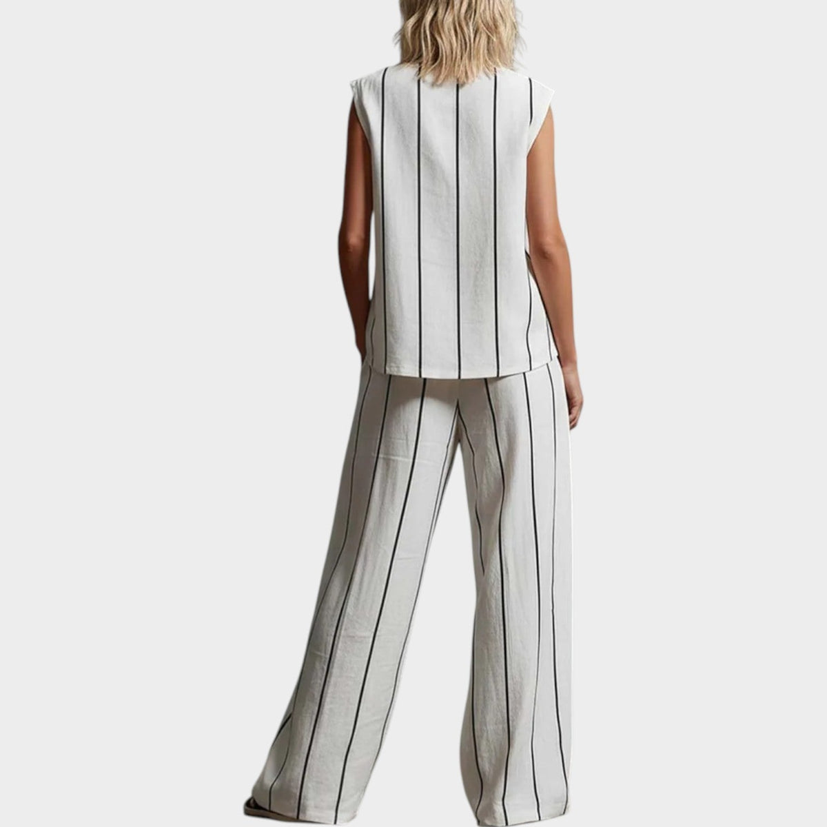 Women's Matching Set Linen Striped Two Piece