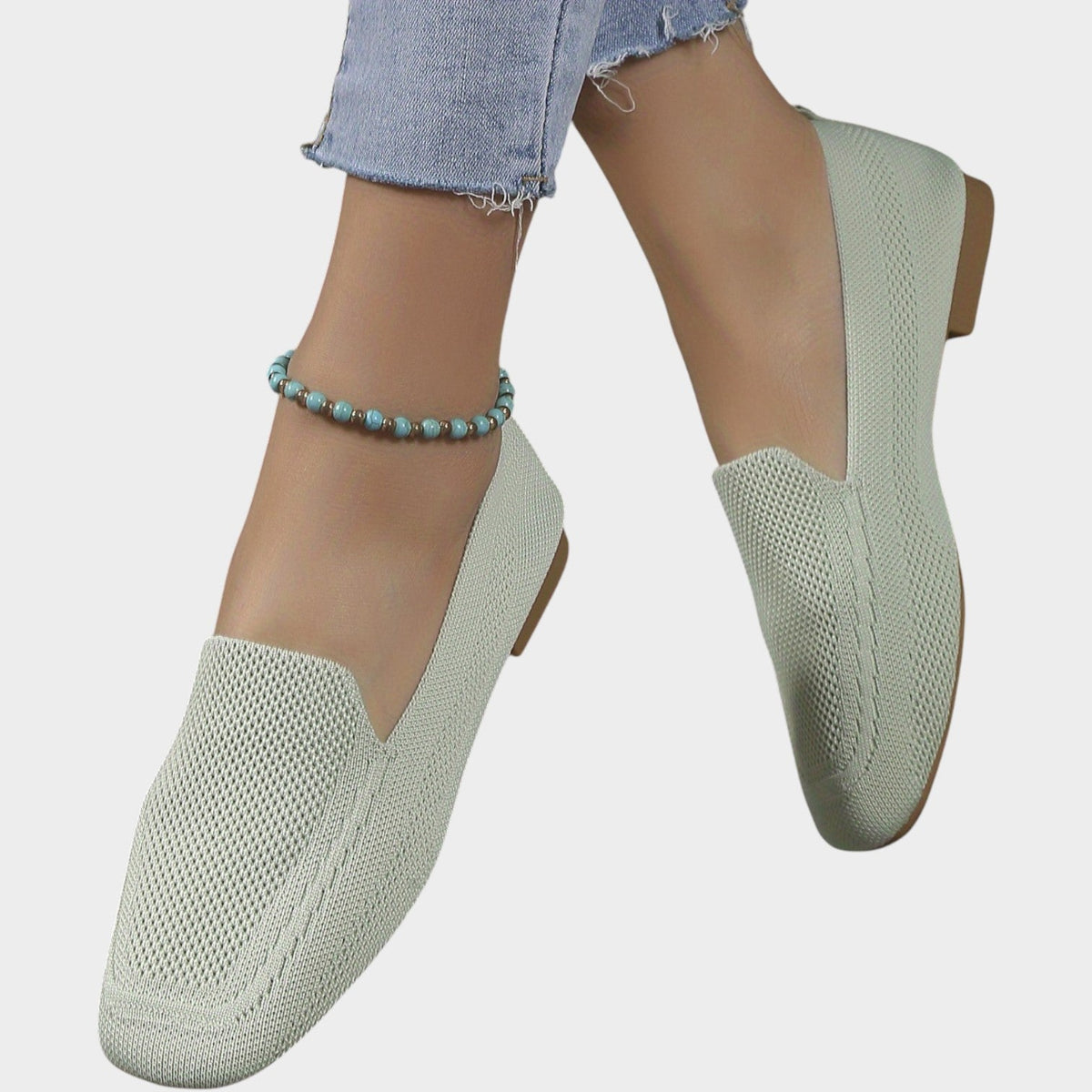 Womenās Knit Ballet Flats Square Toe Wide Fit