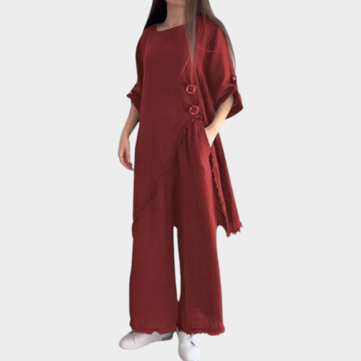 Women's Asymmetric Linen Two-Piece Set
