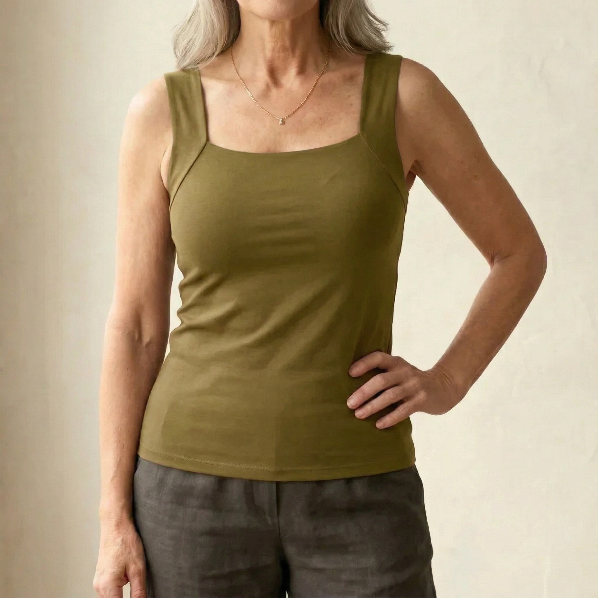 Calista | Women's Square Neck Tank Top with Built-In Bra