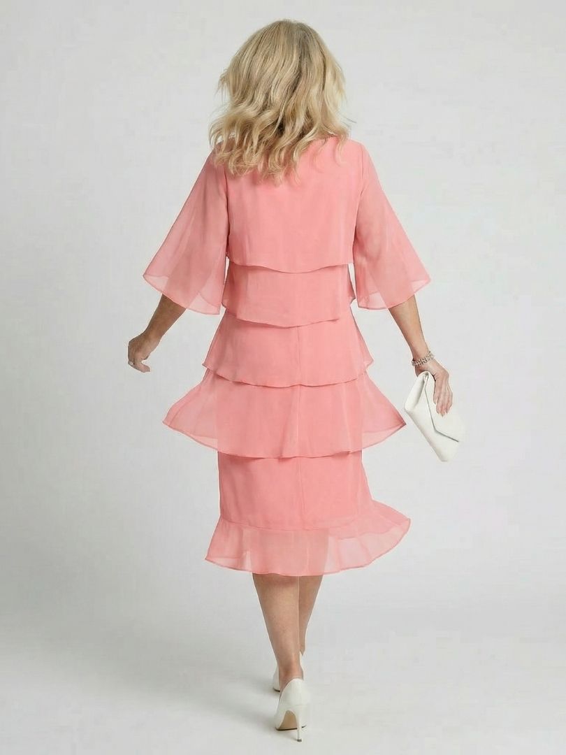 Cassia | Women's Midi Dress with Tiered Flutter Sleeves