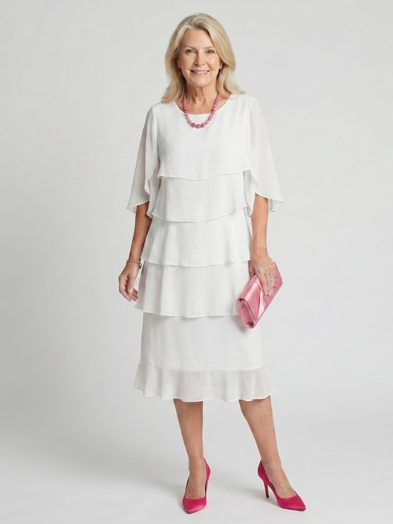 Cassia | Women's Midi Dress with Tiered Flutter Sleeves