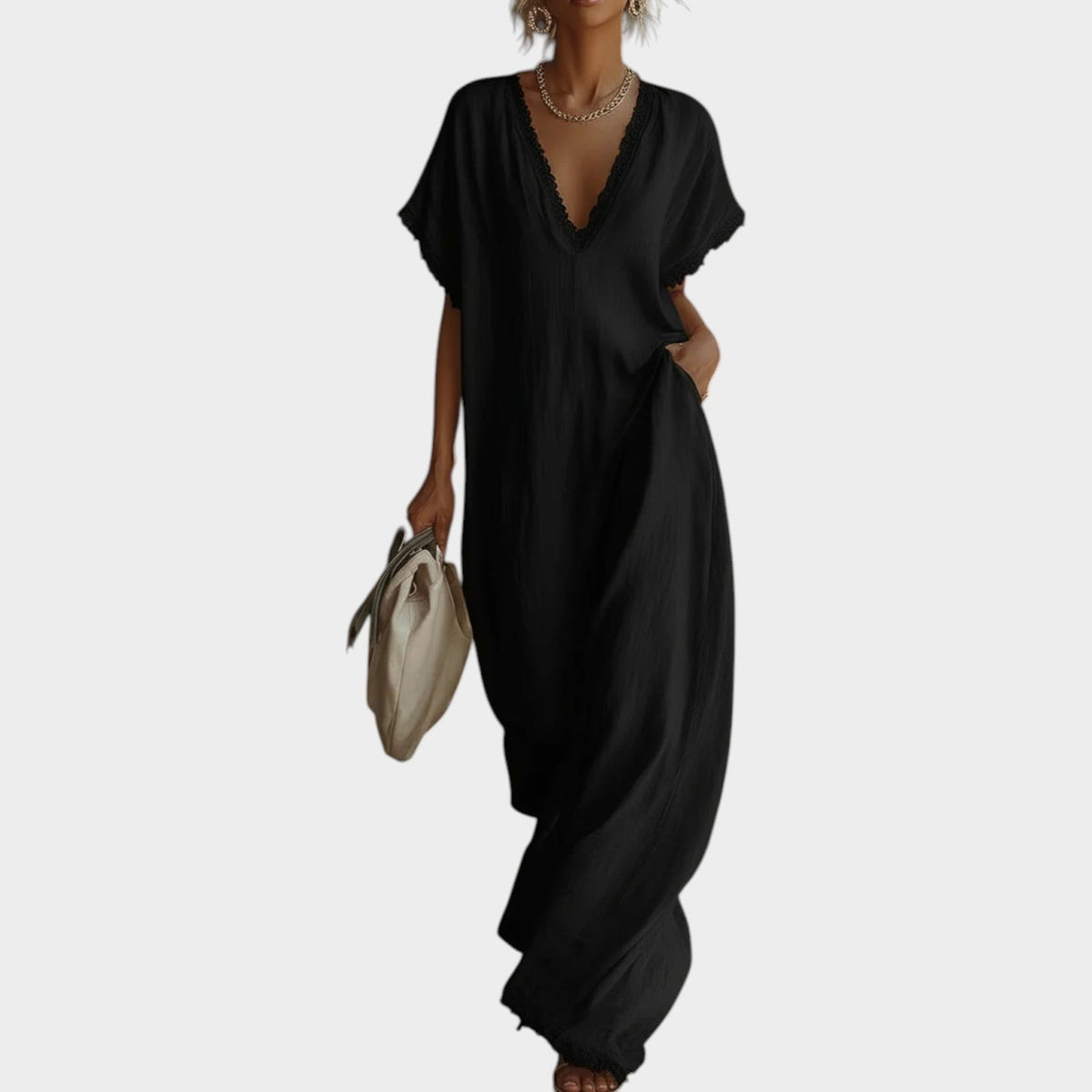 Women's Maxi Dress Linen Resort V-Neck