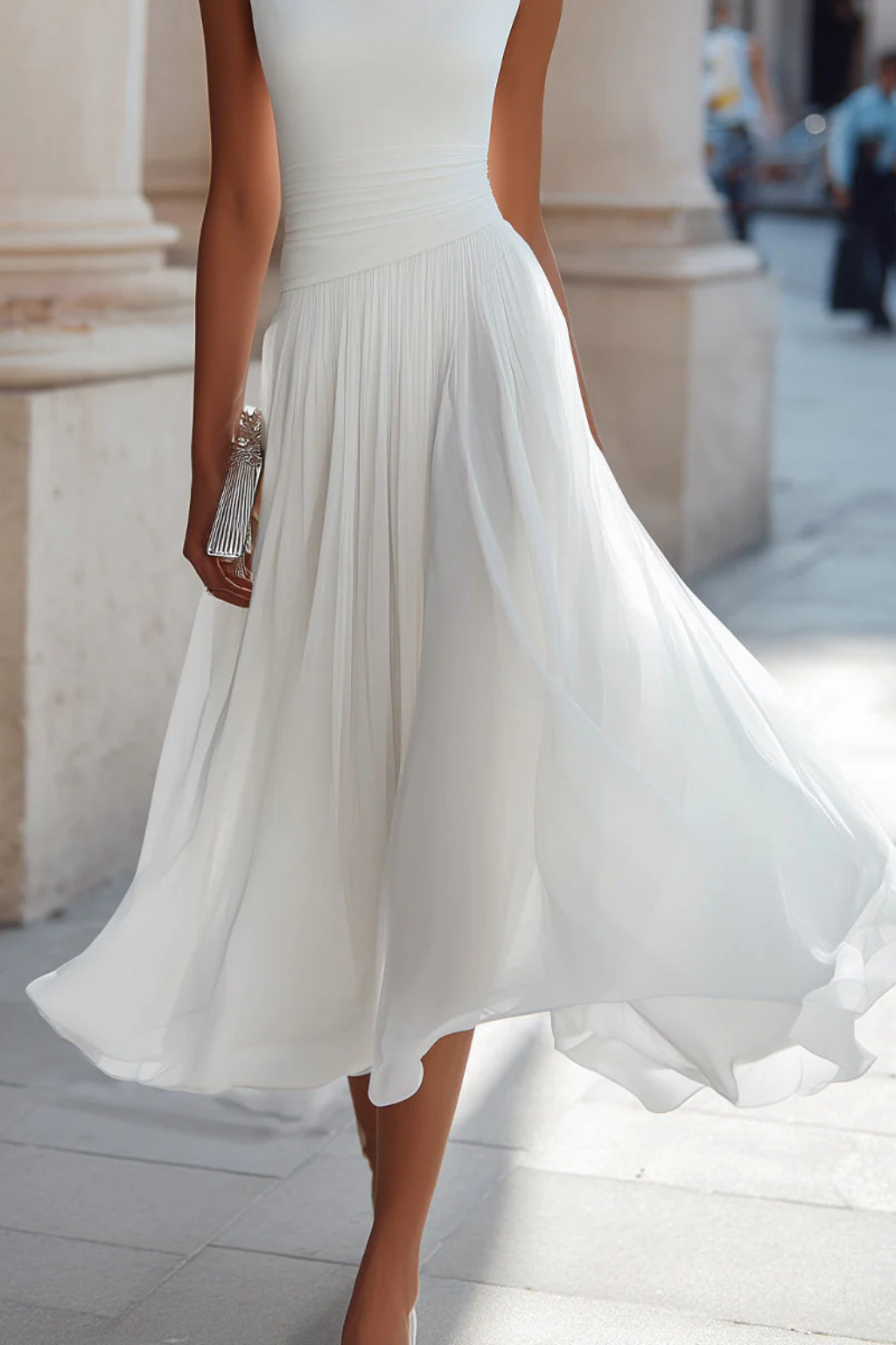 Celeste | Women's Midi Dress with Sleeveless Pleated Design