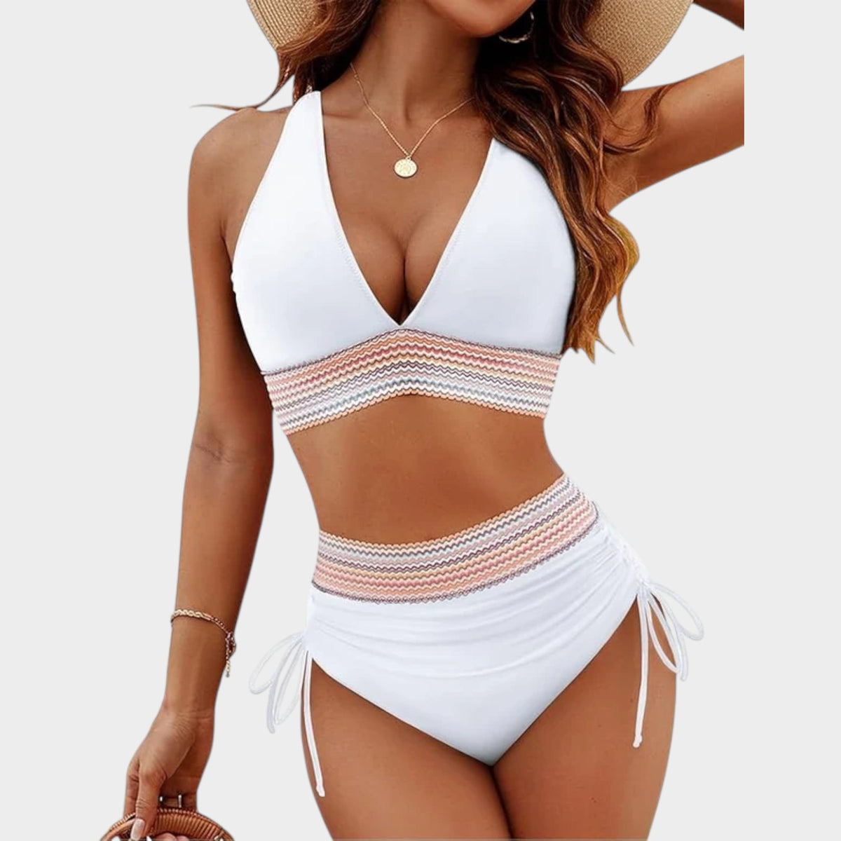 Women’s Swimsuit V-Neck Wide Straps Ruched Waist Push-Up