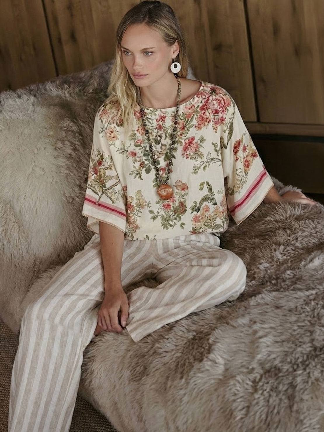 Paloma | Women's Striped Wide-Leg Pants and Tee Set - Casual Two-Piece Outfit