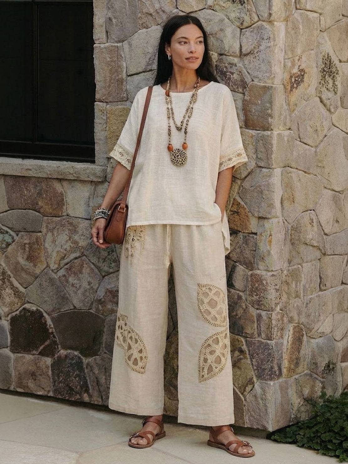 Paloma | Women's Striped Wide-Leg Pants and Tee Set - Casual Two-Piece Outfit
