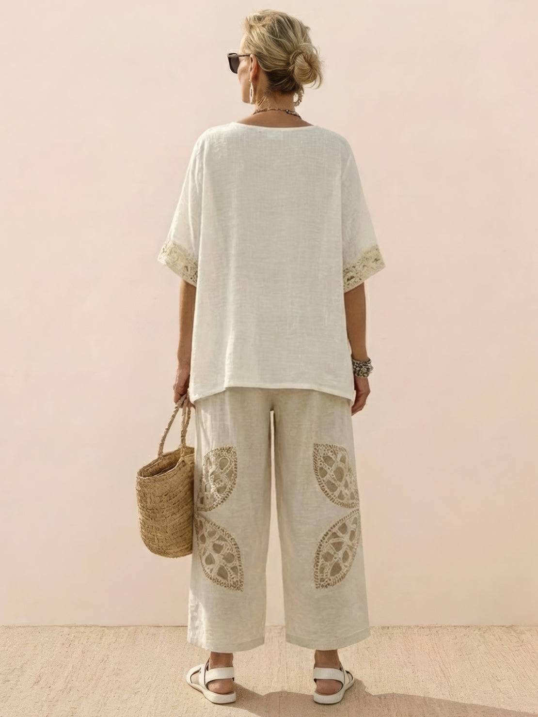Paloma | Women's Striped Wide-Leg Pants and Tee Set - Casual Two-Piece Outfit