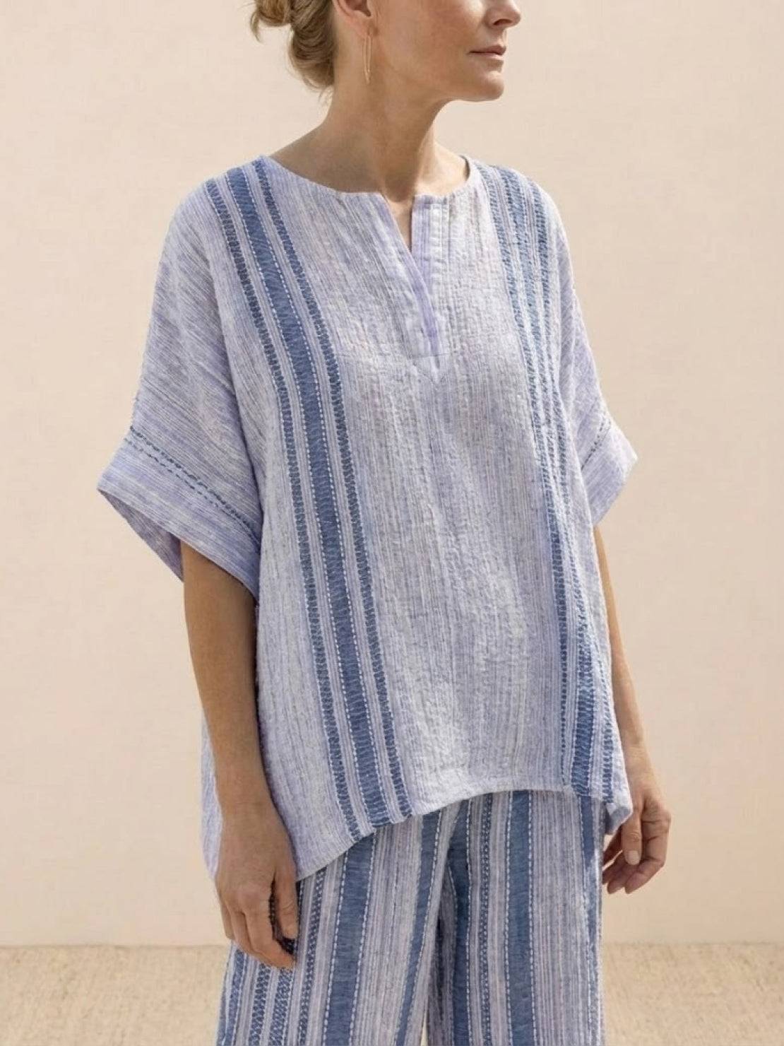 Paloma | Women's Striped Wide-Leg Pants and Tee Set - Casual Two-Piece Outfit