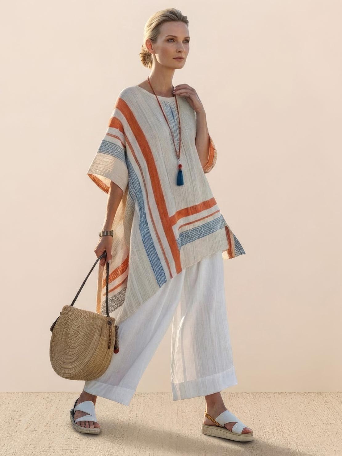 Paloma | Women's Striped Wide-Leg Pants and Tee Set for Casual Wear