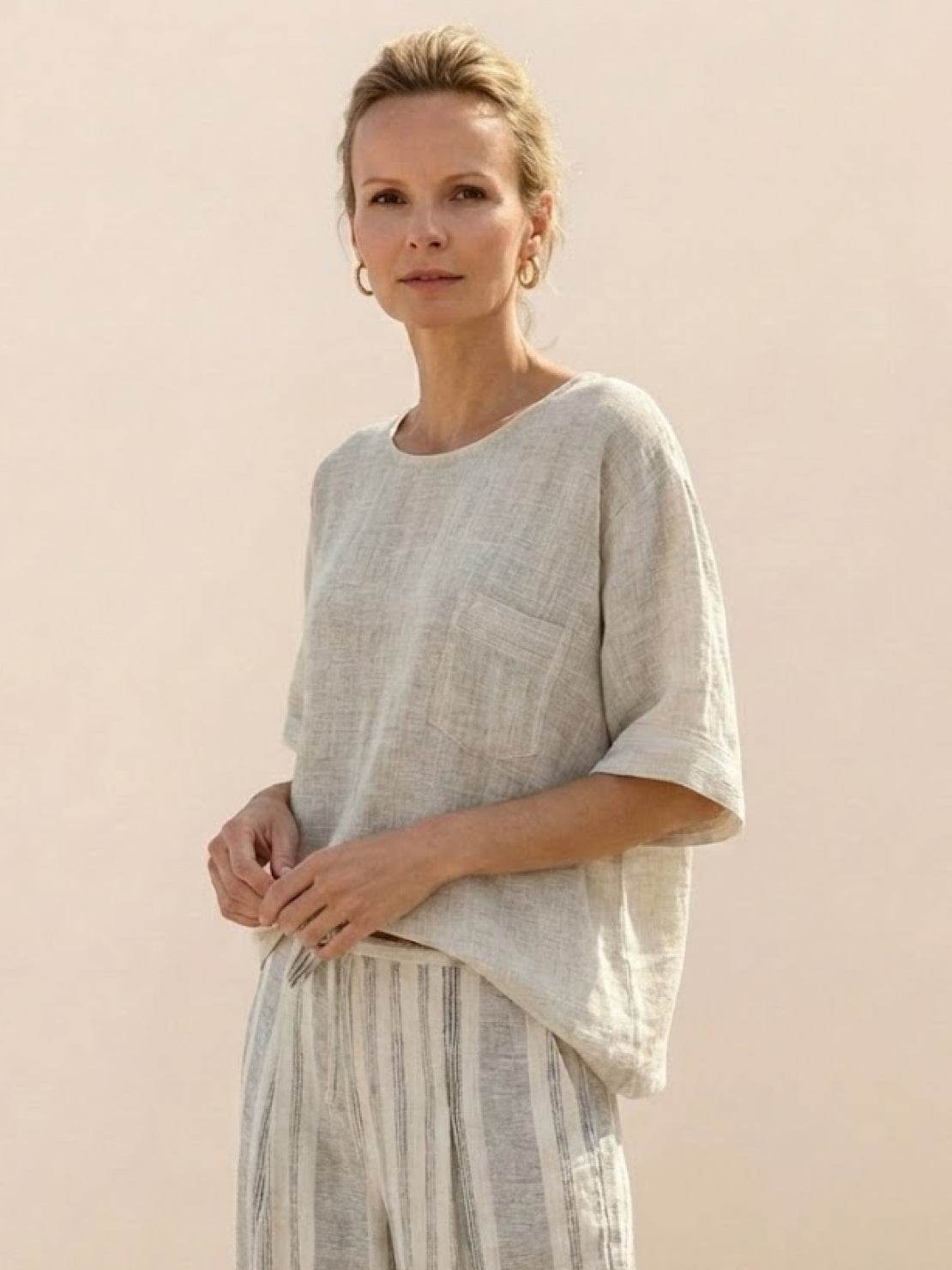 Paloma | Women's Striped Wide-Leg Pants and Tee Set - Casual Two-Piece Outfit