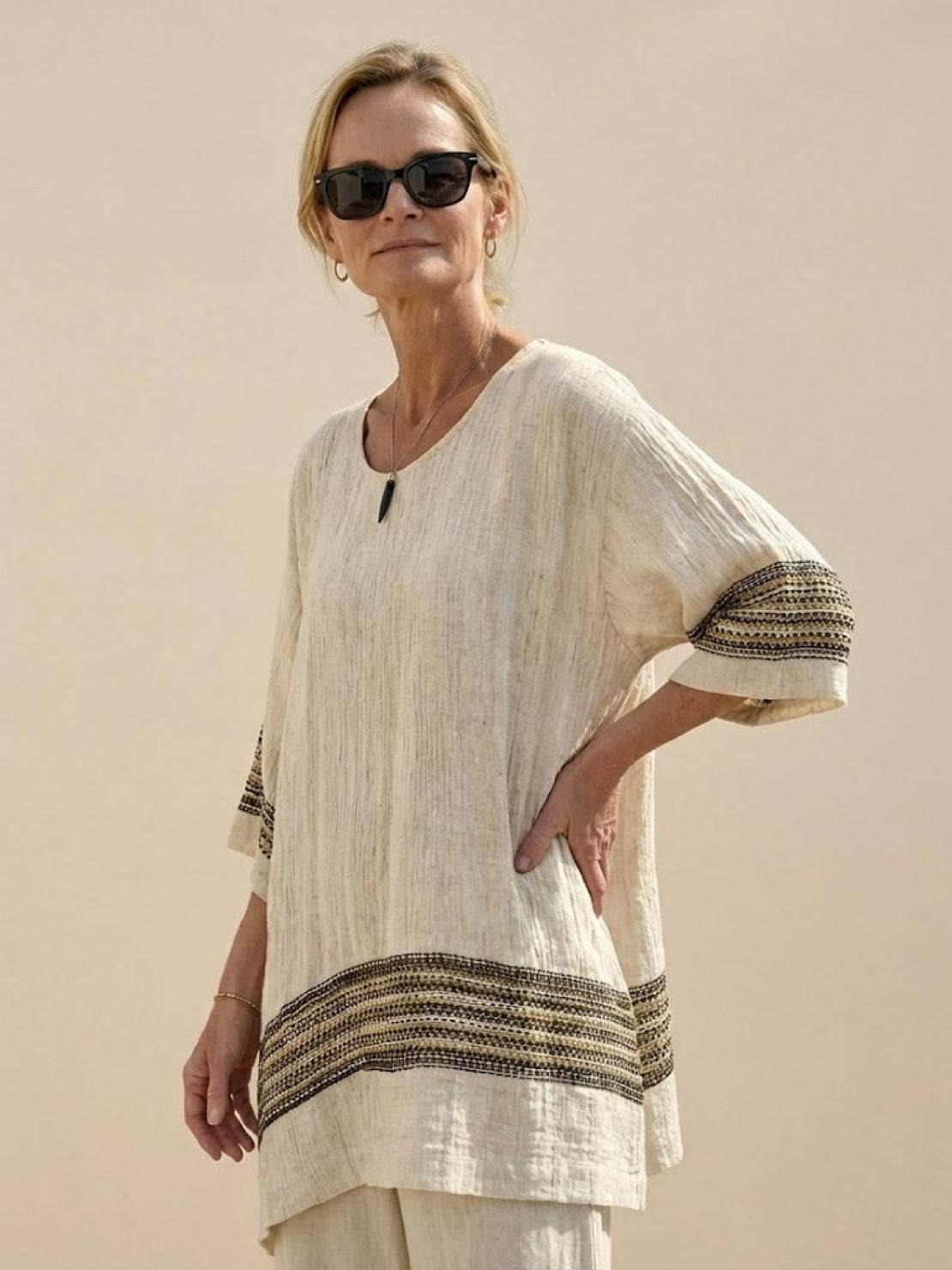 Paloma | Women's Striped Wide-Leg Pants and Tee Set - Casual Two-Piece Outfit
