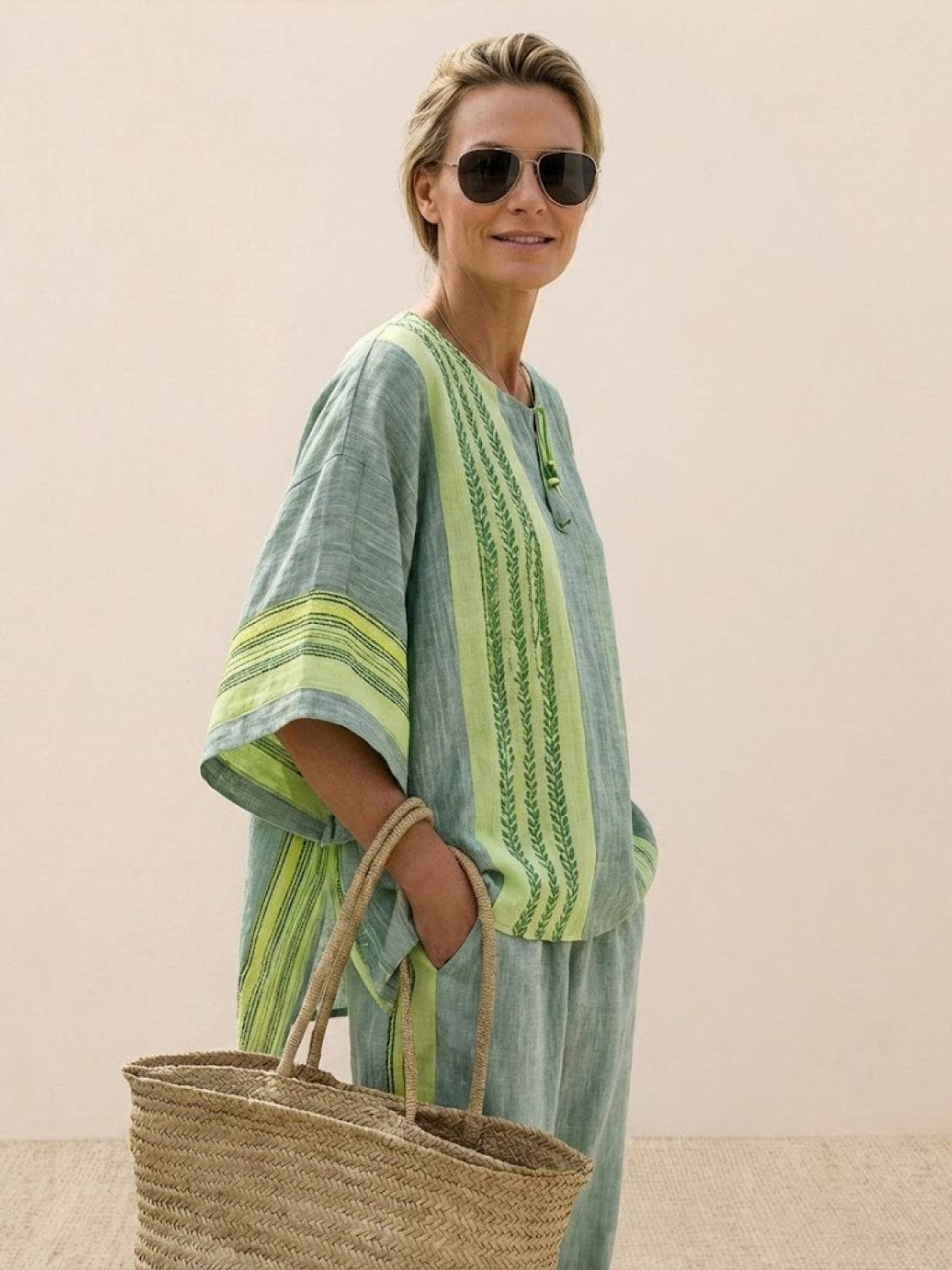 Paloma | Women's Striped Wide-Leg Pants and Tee Set - Casual Two-Piece Outfit