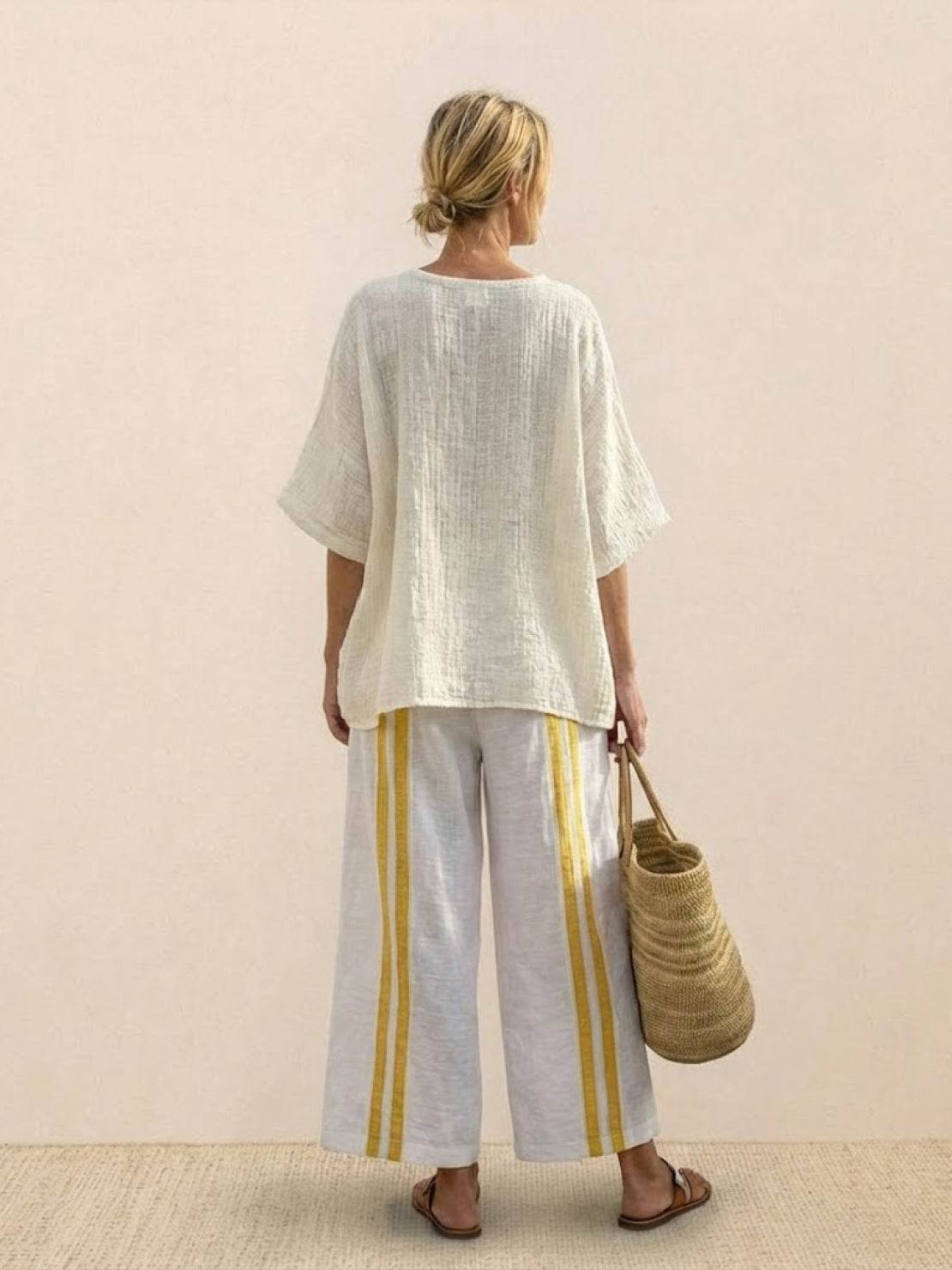 Paloma | Women's Striped Wide-Leg Pants and Tee Set - Casual Two-Piece Outfit