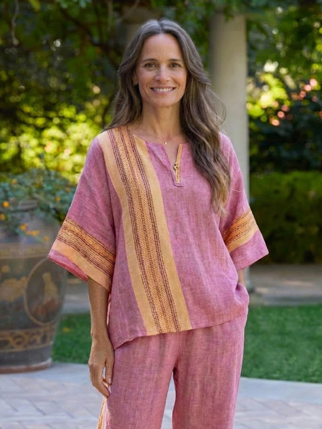 Paloma | Women's Striped Wide-Leg Pants and Tee Set - Casual Two-Piece Outfit