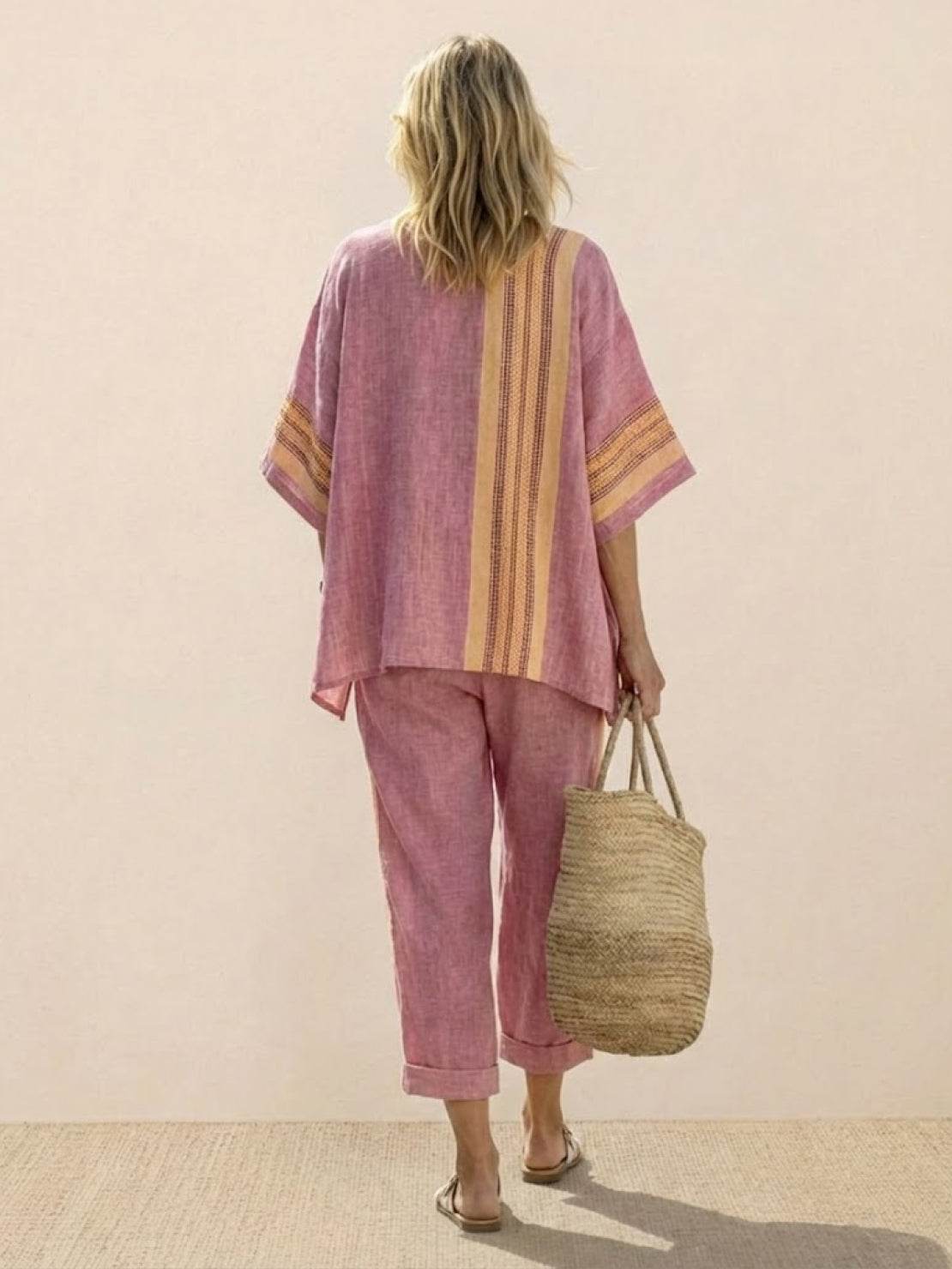 Paloma | Women's Striped Wide-Leg Pants and Tee Set - Casual Two-Piece Outfit