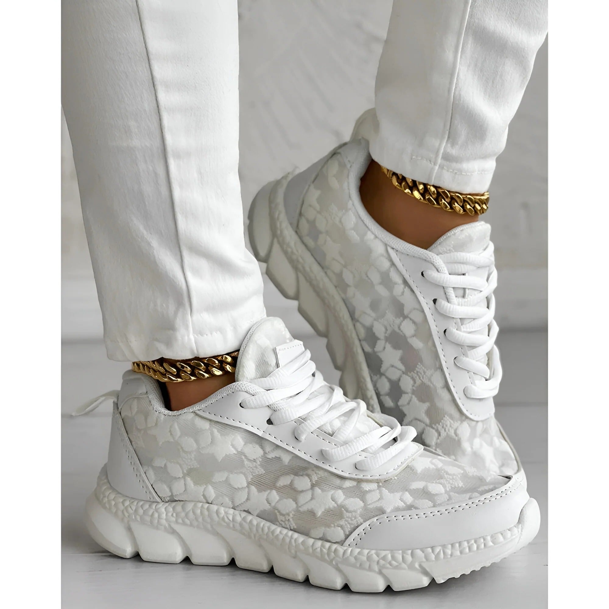 Cora | Women's Textured White Platform Sneakers