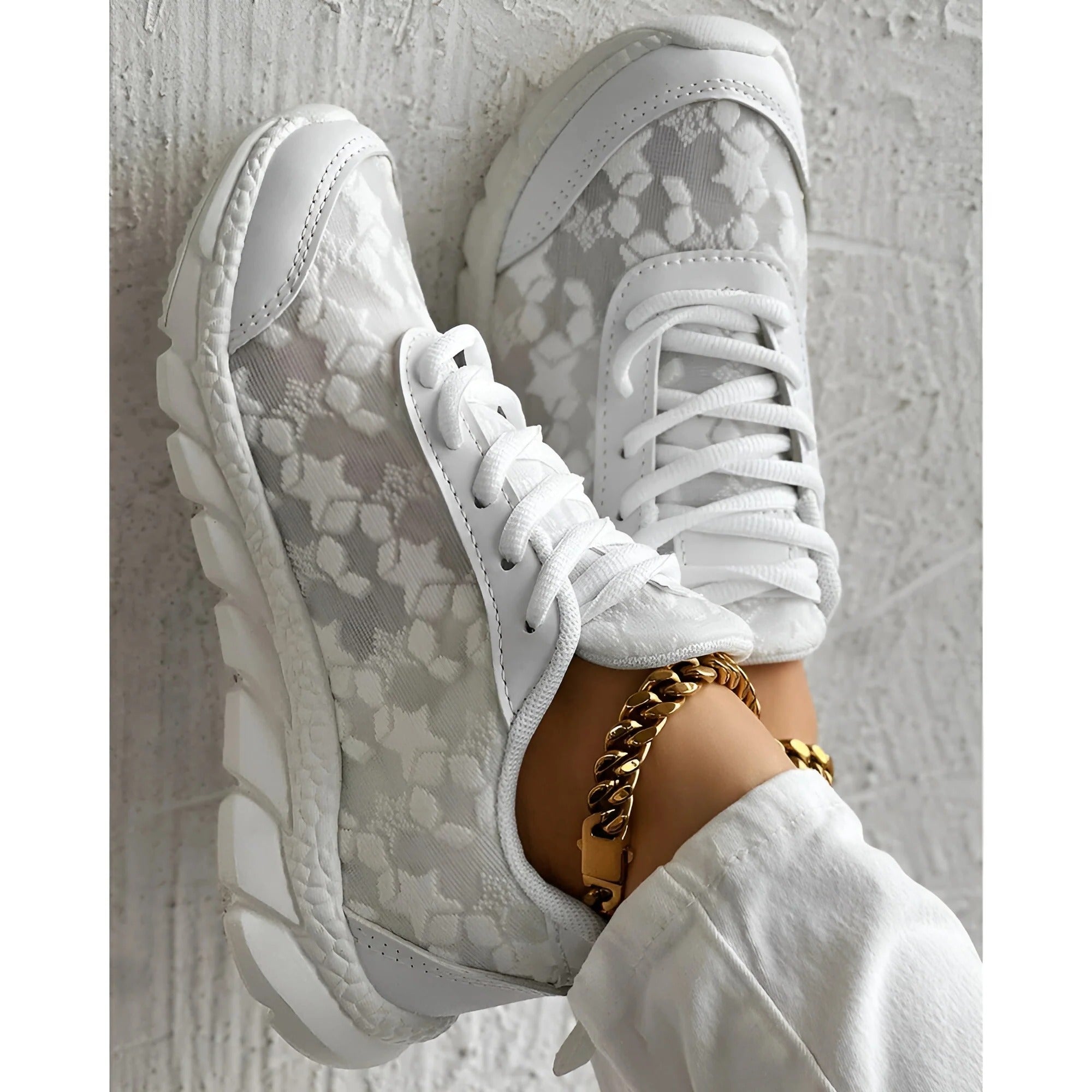 Cora | Women's Textured White Platform Sneakers
