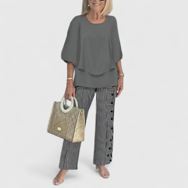 Fern | Women's Floral Print Casual Top & Wide-Leg Pants Ensemble