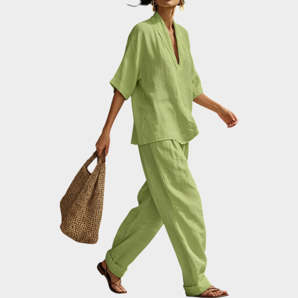 Women's Linen Two-Piece Set Flowy Top & Wide Leg Pants
