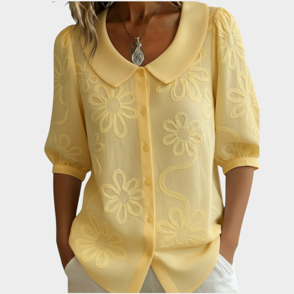 Women's Top Floral Button Up Blouse