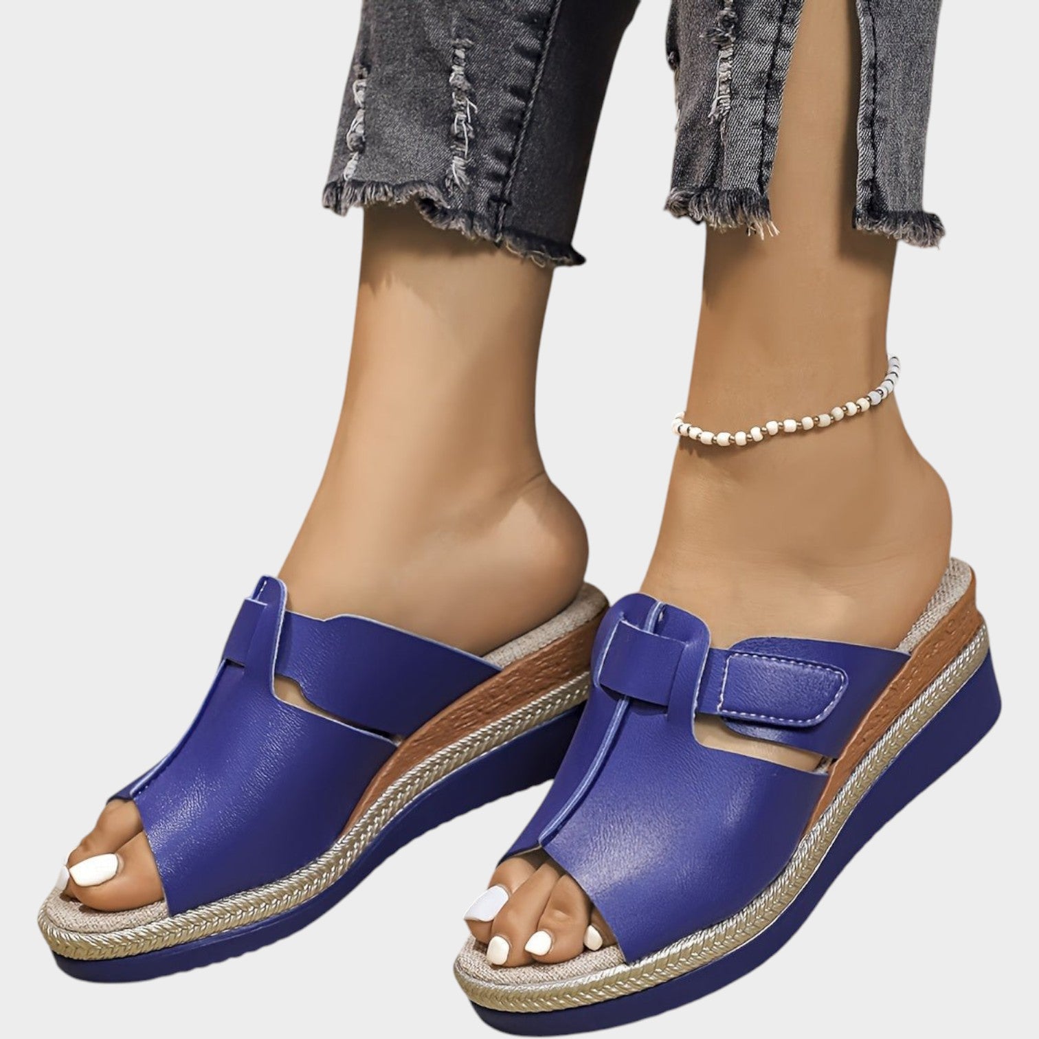 Open Toe Leather Wedge Sandals
