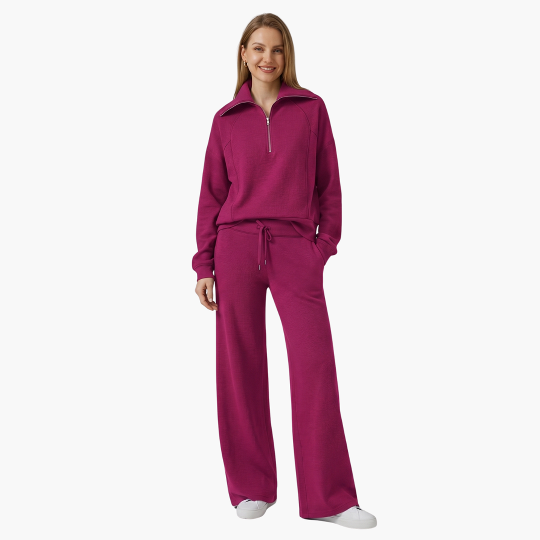 Daphne | Women's Wide Leg Lounge Set with Half Zip
